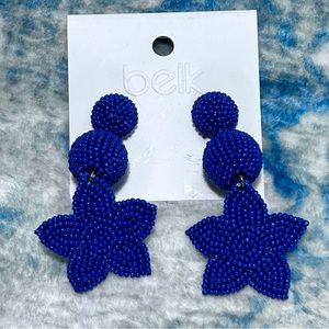 Navy Blue Beaded Star Earrings